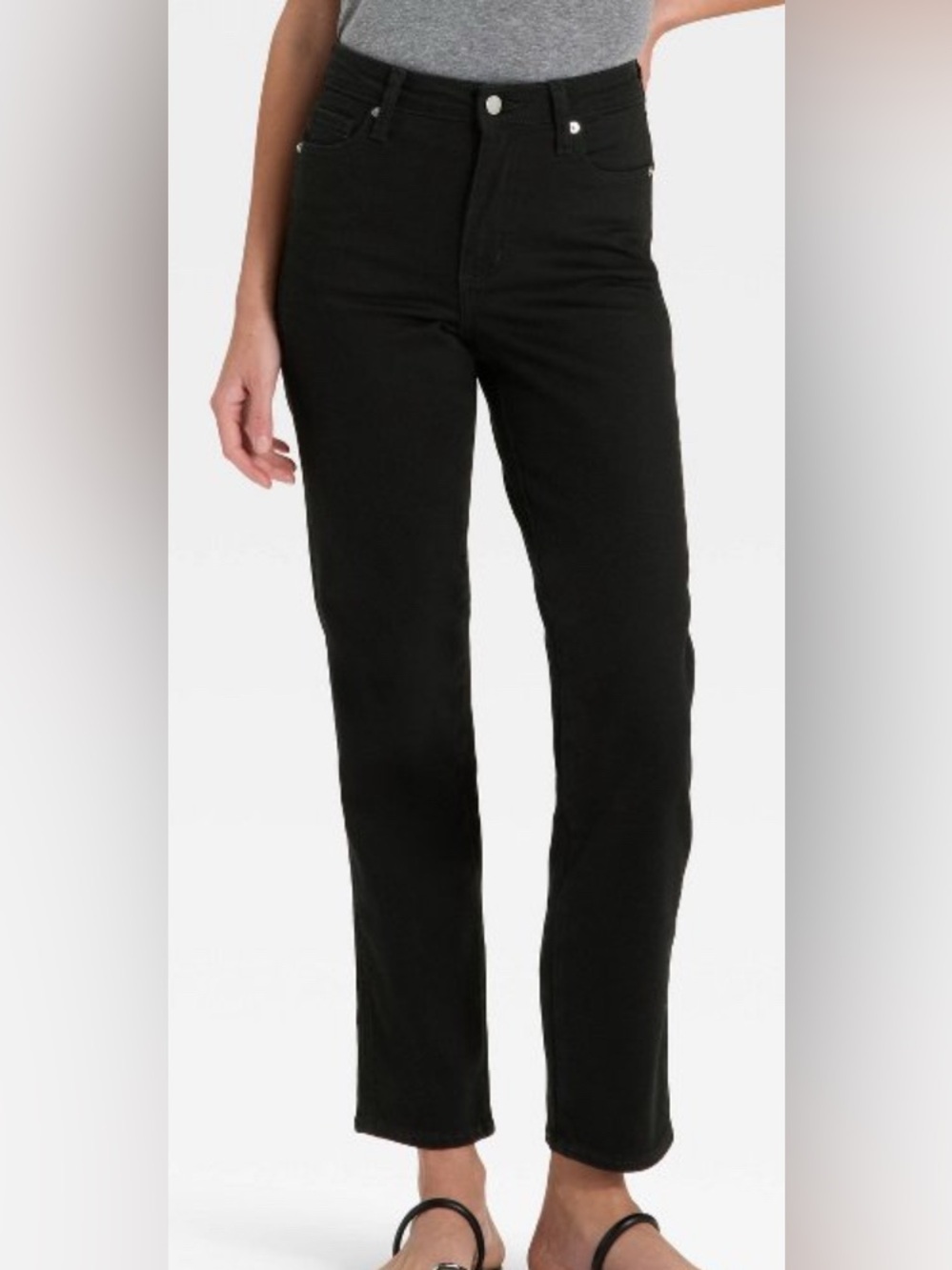 NEW- 4 Highest-Rise Straight Black 
Button fly 5 pocket black buttons jeans